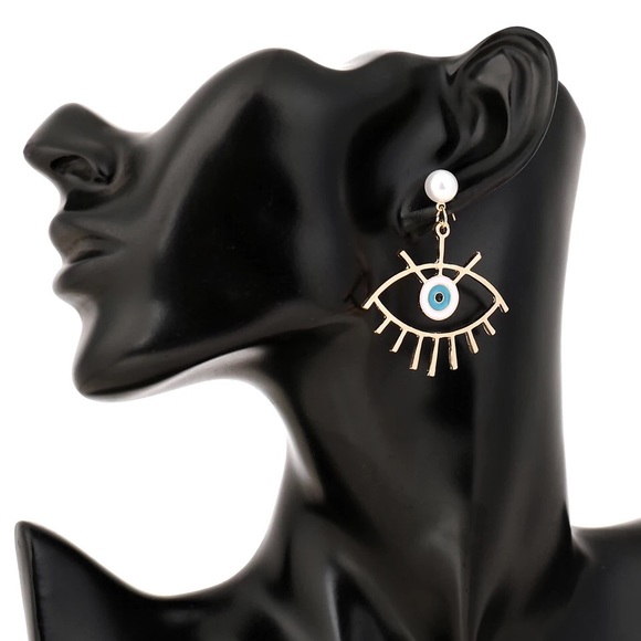 Big Blue Evil Eye Coin Drop Earrings - Picture 3 of 11